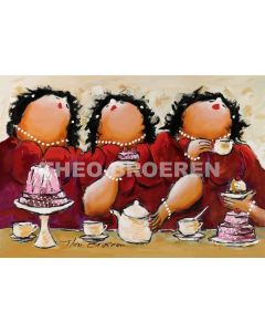 High Tea Genot - Dikke Dames Schilderij van Theo Broeren